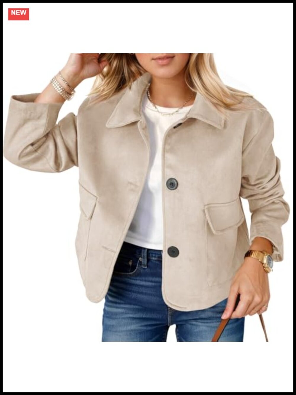 Faux Suede Cropped Button Down Jacket Womens Casual Lightweight Coat